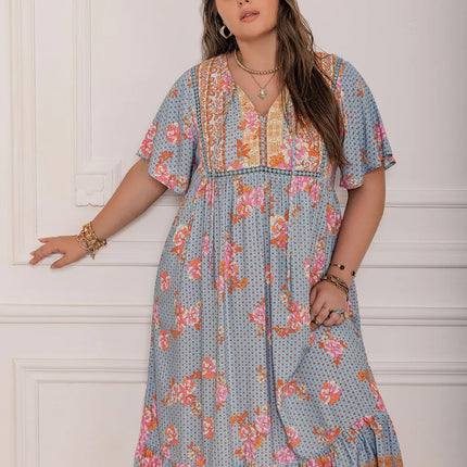 Plus Size Printed Tie Neck Flutter Sleeve Maxi Dress - Image 4