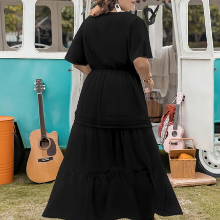 Plus Size Tie Neck Flutter Sleeve Dress - Image 4