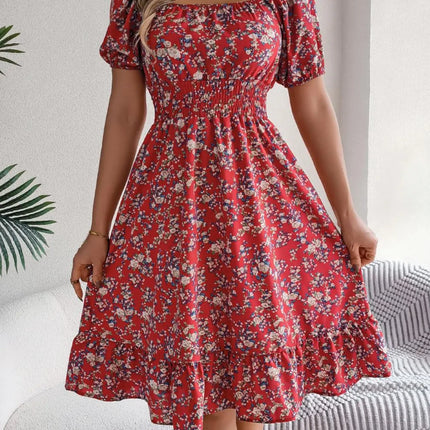 Ruffled Hem Floral Puff Sleeve Dress - Image 13