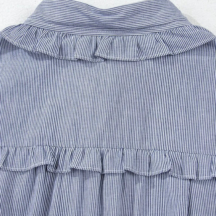 Stripe Frilled Ruffled Cap Sleeve Button Up Mini Dress - Image 9