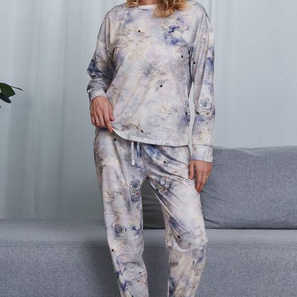 Shiny Tie-Dye Crewneck Top and Drawstring Waist Joggers Lounge Set - Image 16