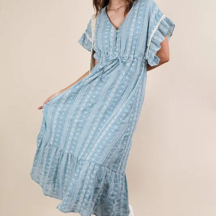 VERY J Embroidered Boho Ruffled Midi Dress - Image 3