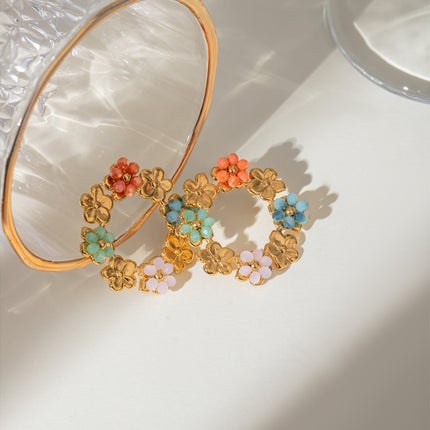 Synthetic Crystal Stainless Steel Flower Earrings - Image 2