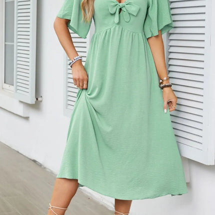 Smocked Tie Front Flutter Sleeve Midi Dress - Image 20