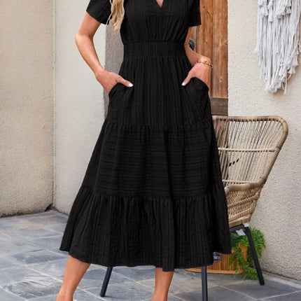 Tiered Notched Short Sleeve Dress - Image 10