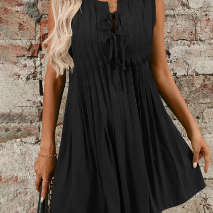 Tied Front Pleated Sleeveless Mini Dress - Image 14