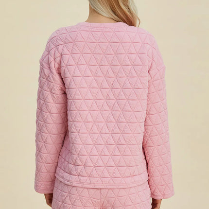 Double Take Full Size Texture Round Neck Long Sleeve Top and Shorts Set - Image 5