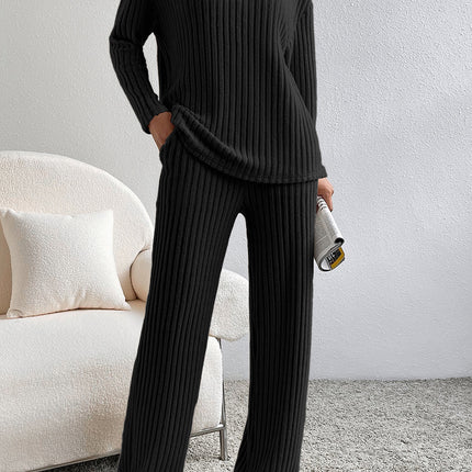 Ribbed V-Neck Top and Pants Lounge Set - Image 4