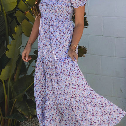 Tiered Floral Shirred High Waist Maxi Dress - Image 3