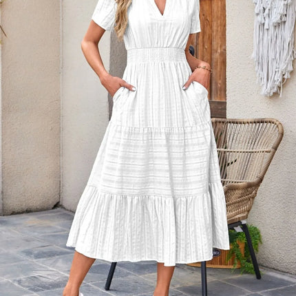 Tiered Notched Short Sleeve Dress - Image 13