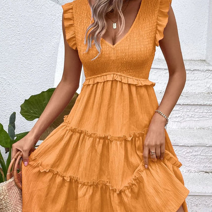 Ruffled V-Neck Cap Sleeve Dress - Image 10