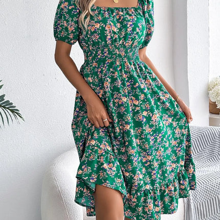 Ruffled Hem Floral Puff Sleeve Dress - Image 11
