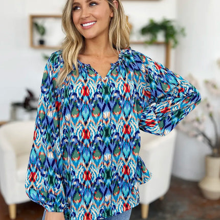 Double Take Full Size Printed Balloon Sleeve Blouse - Image 15