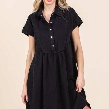 Mittoshop Twill Short Sleeve Collared Mini Dress - Image 3