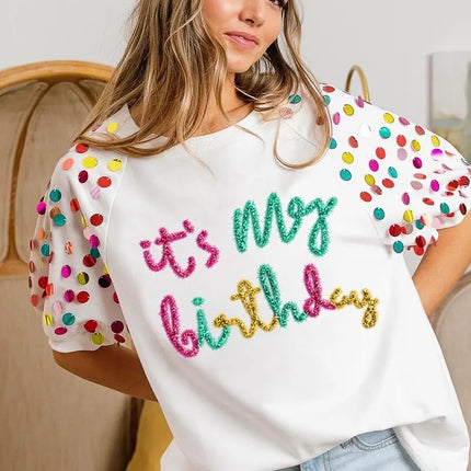 BiBi Metallic Letter Spangle Raglan Puff Sleeve Top - Image 8