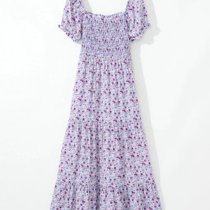 Tiered Floral Shirred High Waist Maxi Dress - Image 7