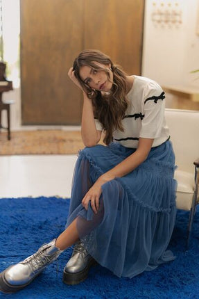 Annie Wear Striped Bow Round Neck Knit Top - Image 5