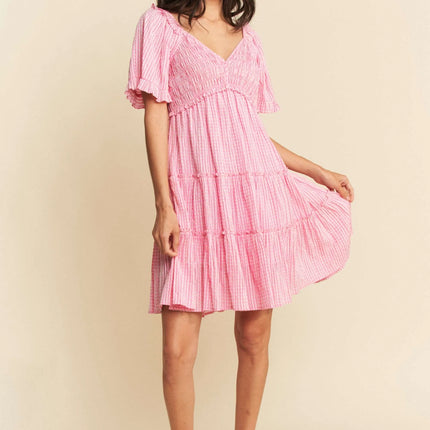 Davi & Dani Jacquard Checker Smocking Tiered Dress - Image 8