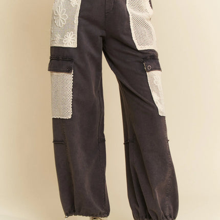 Davi & Dani Lace Patchwork Bottom Opening Adjustable Pants - Image 1