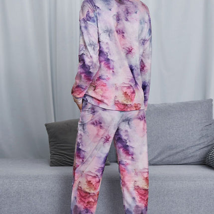 Shiny Tie-Dye Crewneck Top and Drawstring Waist Joggers Lounge Set - Image 15