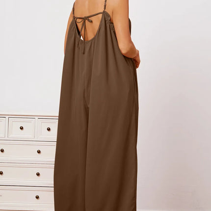 Double Take Full Size Ruffle Trim Tie Back Cami Jumpsuit with Pockets - Image 17