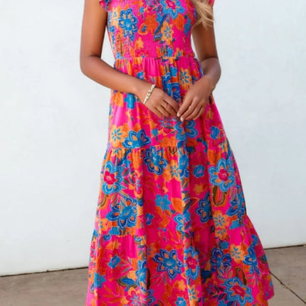 Boho Floral V Neck Ruffle Tiered Dress - Image 1