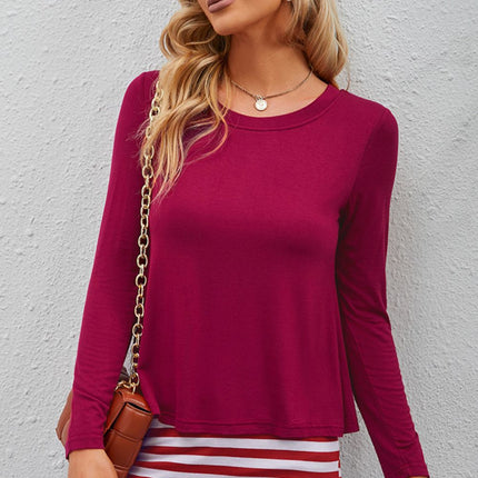 Full Size Striped Faux Layered Long Sleeve Top - Image 1