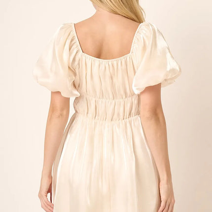 Mittoshop Metallic Organza Fabric Balloon Sleeve Mini Dress - Image 8