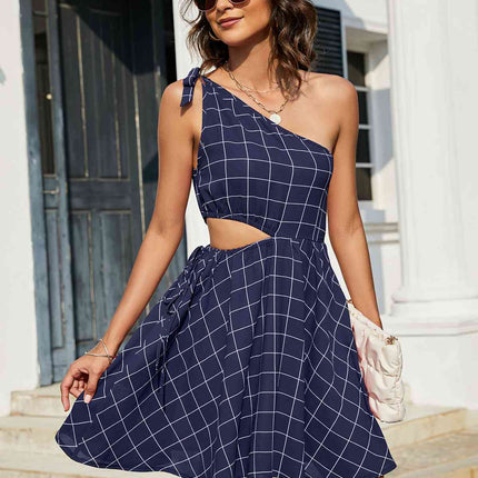 Grid One-Shoulder Tied Cutout Dress - Image 7