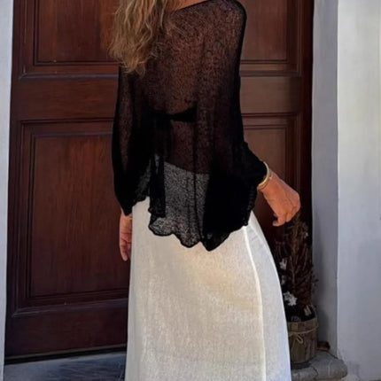 Round Neck Long Sleeve Cover-Up - Image 5
