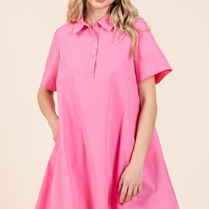 Mittoshop Poplin Collar Pleated Back Mini Dress - Image 1