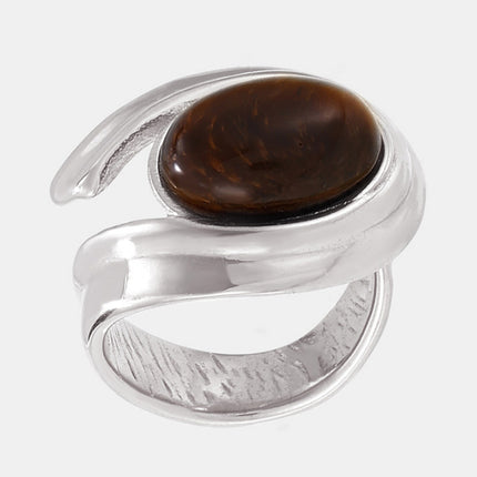 Stainless Steel Tigerite Ring and C-Hoop Earrings Set - Image 8