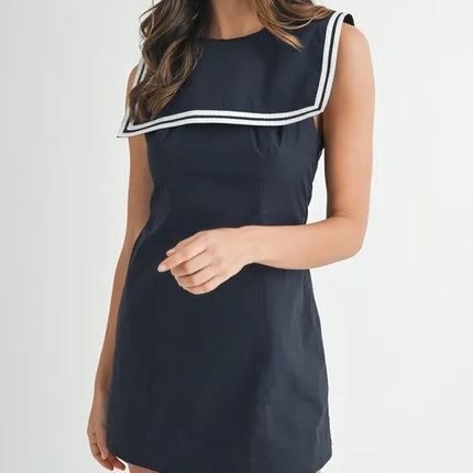 MABLE Contrast Piping Square Sailor Collar Mini Dress - Image 2