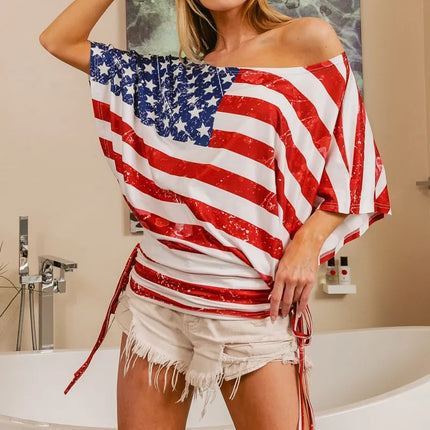 BiBi American Flag Printed Side Ruched Details Knit Top - Image 17