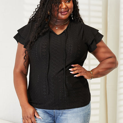 Mandy Eyelet Tie-Neck Flutter Sleeve Blouse - Image 5