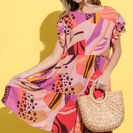 And The Why Printed Double Ruffles Sleeve Dress - Image 2