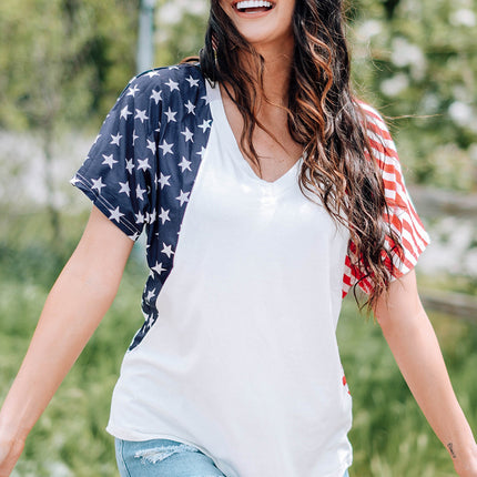 US Flag V-Neck Tee Shirt - Image 1
