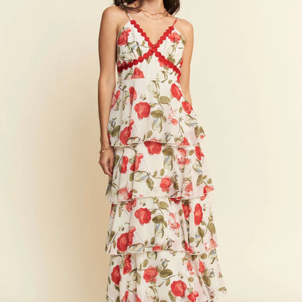 Davi & Dani Contrast Ring Lace Layered Ruffle Maxi Cami Dress - Image 3
