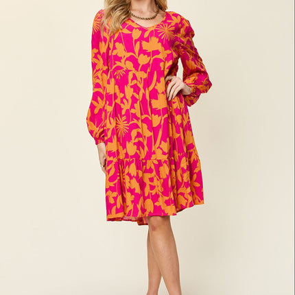Double Take Full Size Printed Ruffle Hem Dress with Pocket - Image 25