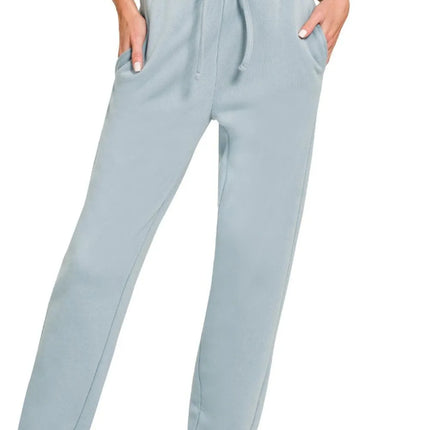 Zenana Fleece Jogger Sweatpants With Pockets - Image 1