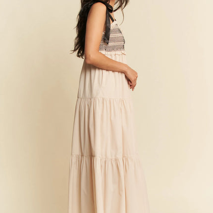 Davi & Dani Multi Contrast Smocked Bodice Straps Maxi Dress - Image 3