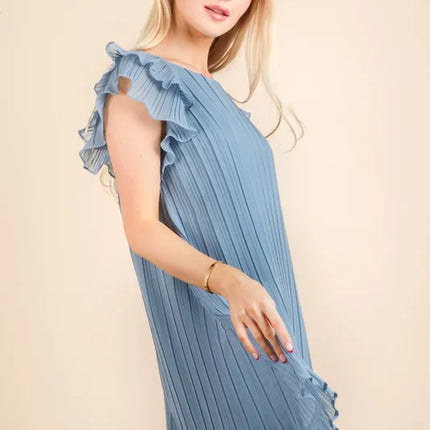 VERY J Plus Size Ruffle Sleeve Pleated Woven Mini Dress - Image 2