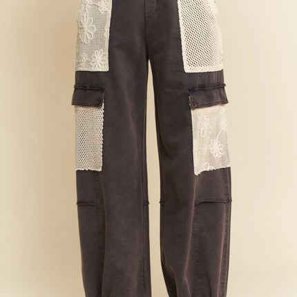 Davi & Dani Lace Patchwork Bottom Opening Adjustable Pants - Image 2