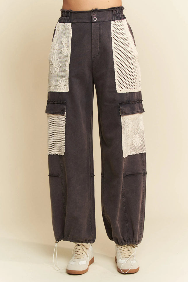 Davi & Dani Lace Patchwork Bottom Opening Adjustable Pants