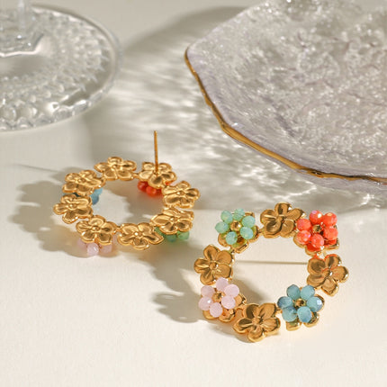 Synthetic Crystal Stainless Steel Flower Earrings - Image 4