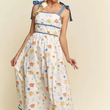 Davi & Dani Denim Binding Detail Smocking Summer Maxi Dress - Image 8