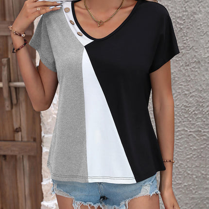 Ivy Lane Color Block Decorative Button V-Neck Tee - Image 4