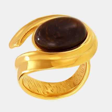 Stainless Steel Tigerite Ring and C-Hoop Earrings Set - Image 5