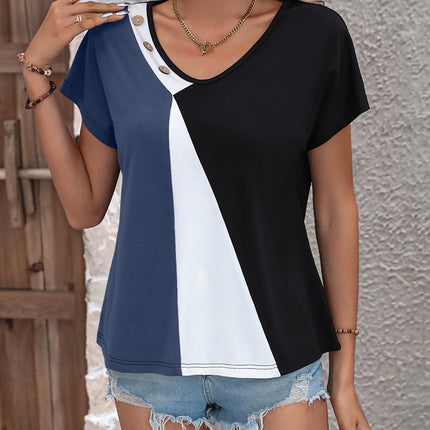 Ivy Lane Color Block Decorative Button V-Neck Tee - Image 14