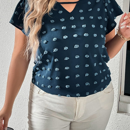 Honey Plus Size Swiss Dot V-Neck Flutter Sleeve Tee - Image 3